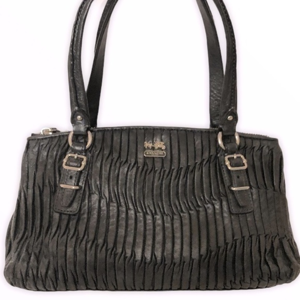 Coach Madison Gathered Leather Small Handbag Black Silver rare beautiful